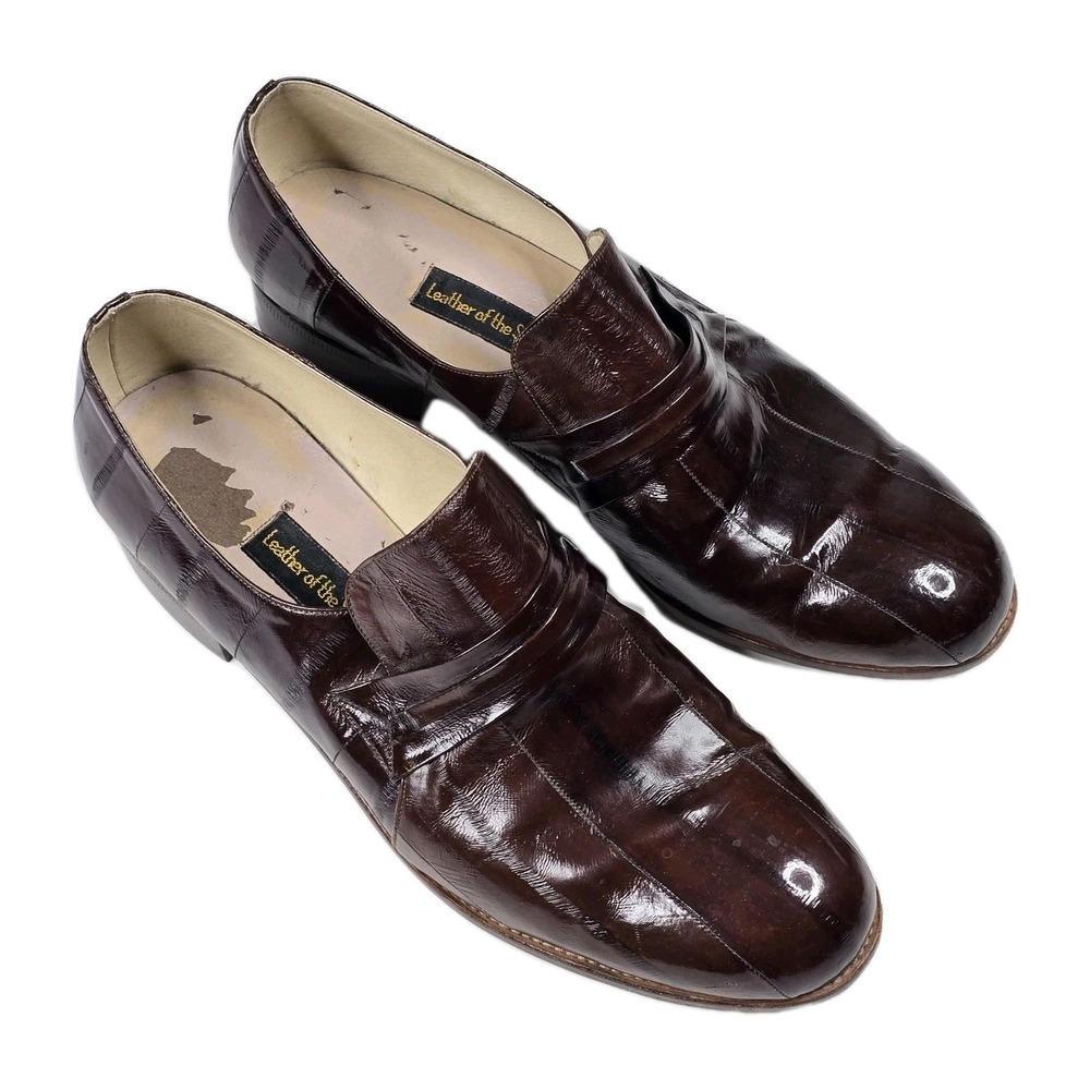 Leather of the Sea Eel Skin Loafers Dark Brown‎ Mahogany Slip On Shoes Womens 12